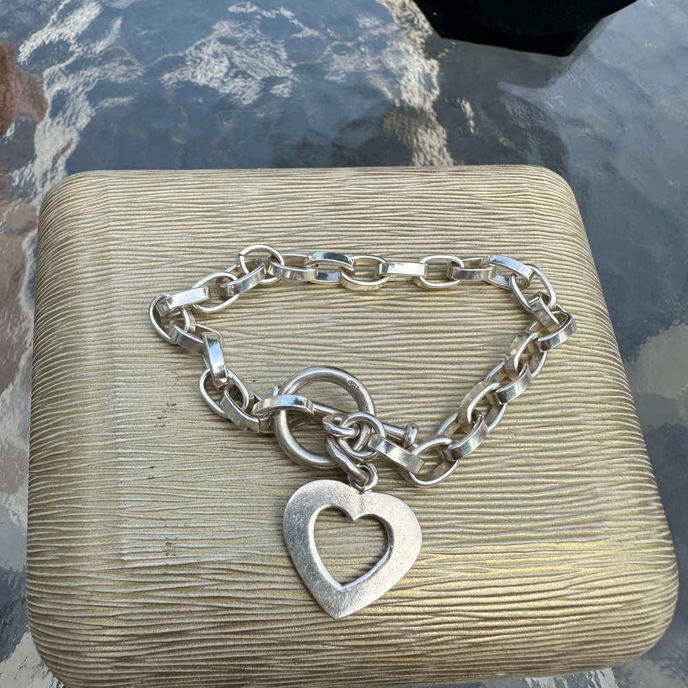 Silpada 925 Sterling Silver Heart Cut Out Link Toggle Rolo Bracelet